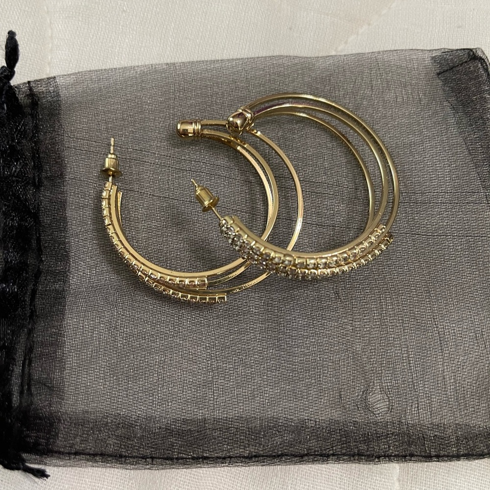 925 gold  Hoops Triple Crystal Earrings.  NWOT! - Picture 7 of 10